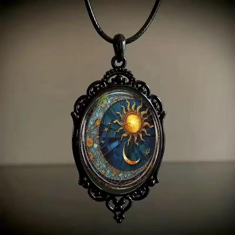 

Gothic Retro Butterfly Suneye Life Tree Oval Pendant Black Leather Rope Necklace for Women Halloween Party Amulet Witch Jewelry