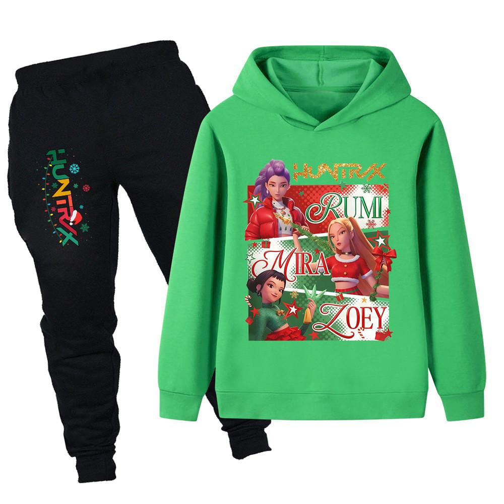 PB1264 Kinder Jungen Mädchen Kpop Mira Zoey Rumi Weihnachten Druck Langarm Kapuzenpullover Hose Hosen Kleidung Sets