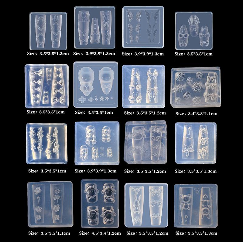3D Silicone Mold Flower Heart Nail Art Decorations Nails Diy Design Butterfly Bow Nail Mold Stamping Plate Manicure Mold