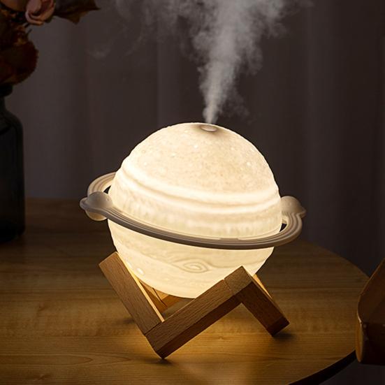 Planet Nachtlicht Luftbefeuchter 200ML Kapazität Leiser USB Mini-Luftbefeuchter mit Holzständer für Zuhause Büro Schlafzimmer Nachttischlampe Schreibtisch-Luftbefeuchter