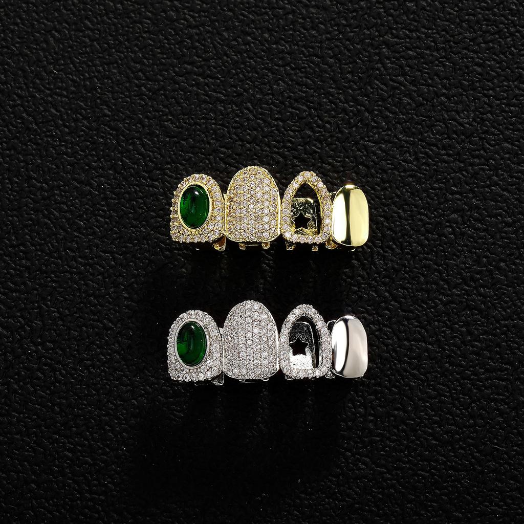 Fashion Personalized Punk Silver/Gold Plated CZ Iced Out Gold Dental Grillz Unisex Everyday Wear for Party