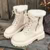 Winter Plush Ankle Boots for Women Non Slip Thick Bottom Furry Snow Boot Pu Leather Short Booties Classic Cotton Shoes for Women