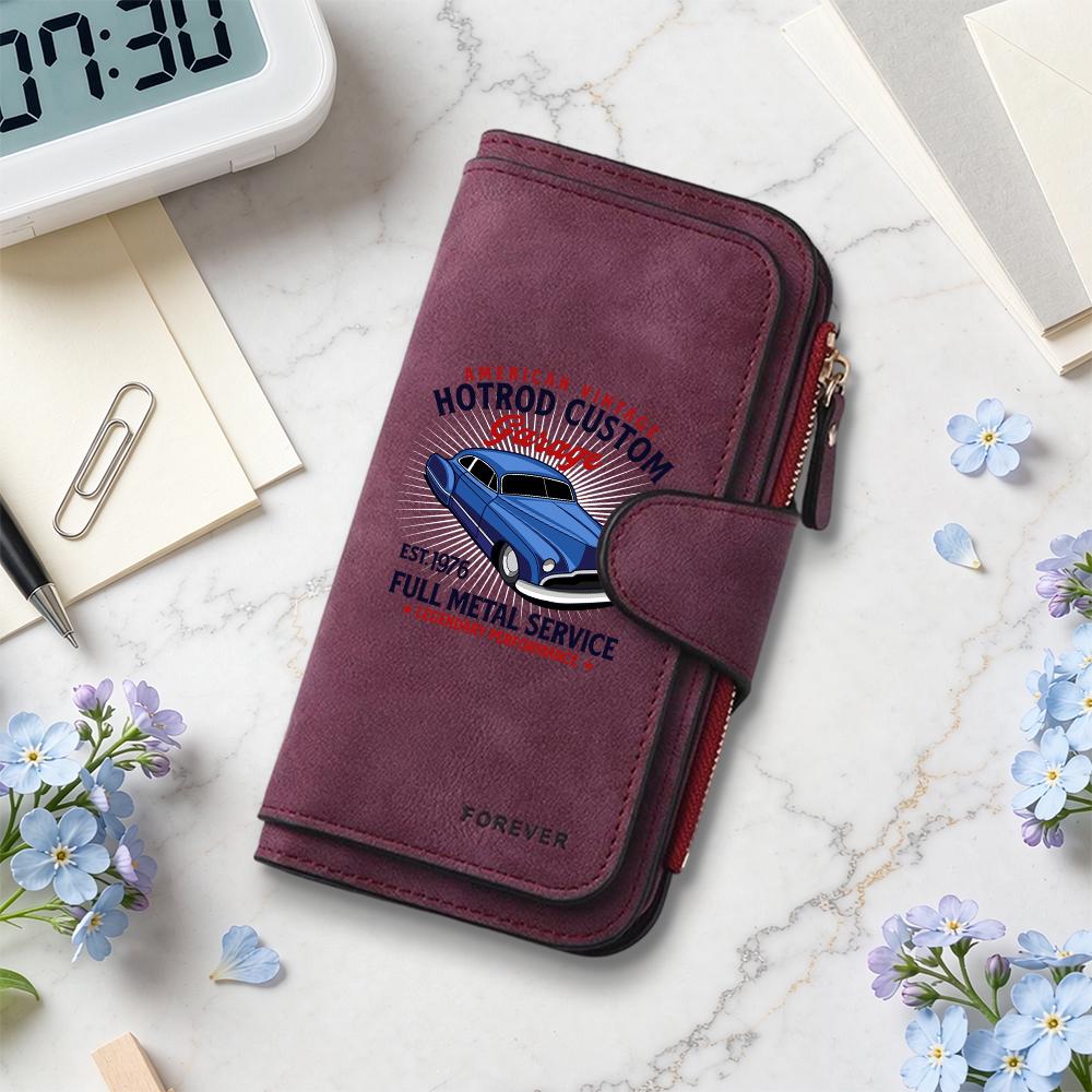 Vintage Car Print Men Long Wallet Multi Slot Casual Durable Purse