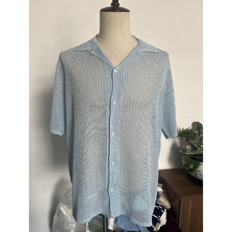 Herren Casual Kurzarm Strickjacke Hemd Sommer Einfarbig Atmungsaktiv Oberteil