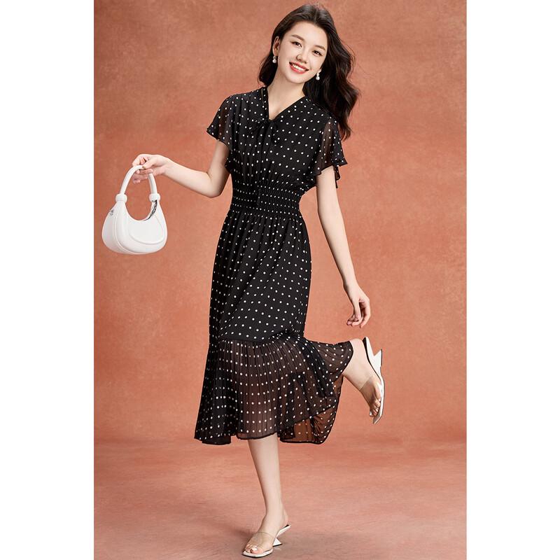 Elegant Summer Chiffon Polka Dot V-Neck Dress 2XL