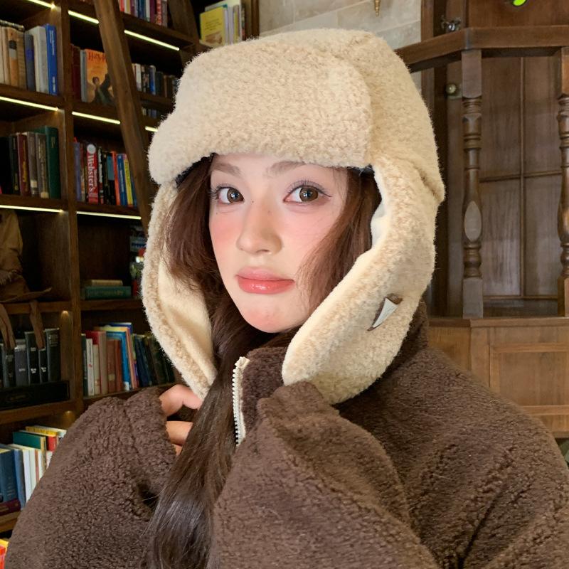 

Осенне-зимняя шапка женская вязаная шерстяная шапка флисовая теплая шапка-ушанка защита ушей шапка-авиатор One Size