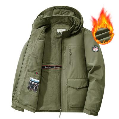 Men's Hooded Warm Short Jacket Winter Zipper Pocket Jacket Outdoor Sports and Leisure Work Clothes Windproof Cotton Jacket