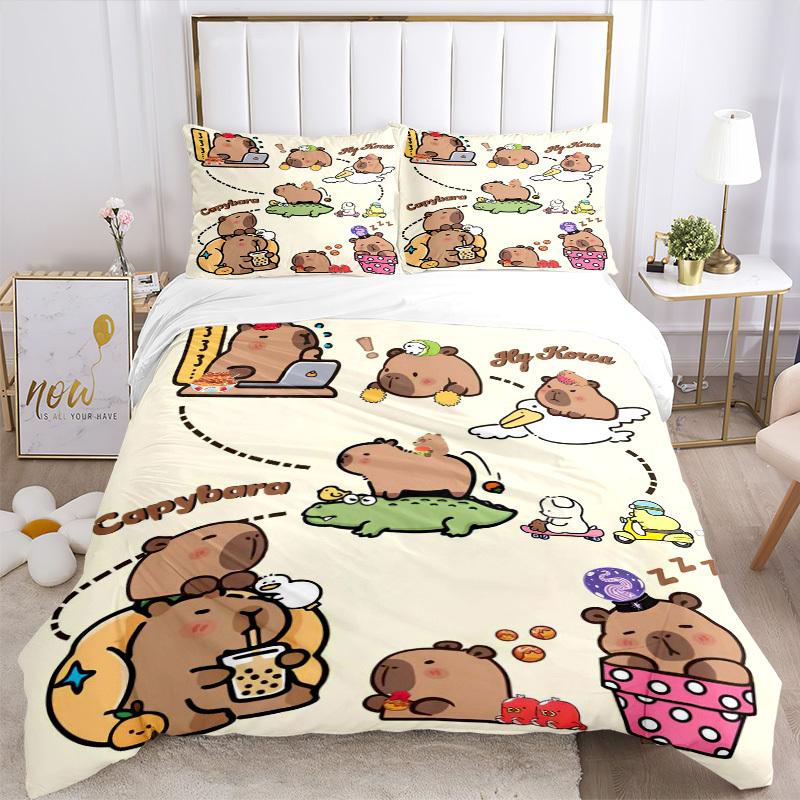 3pcs Korean Bear Anime Cartoon Bedding Set - Includes One Quilt Cover and Two Pillowcases (No Core) - Perfect for Bedroom and Guest Room Dec