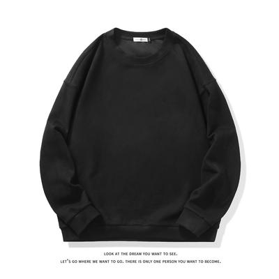 Men's Spring and Autumn New Hong Kong Style Large Size Long T Solid Color Suede Pullover Round Neck Long Sleeve Sweater Versatile Casual