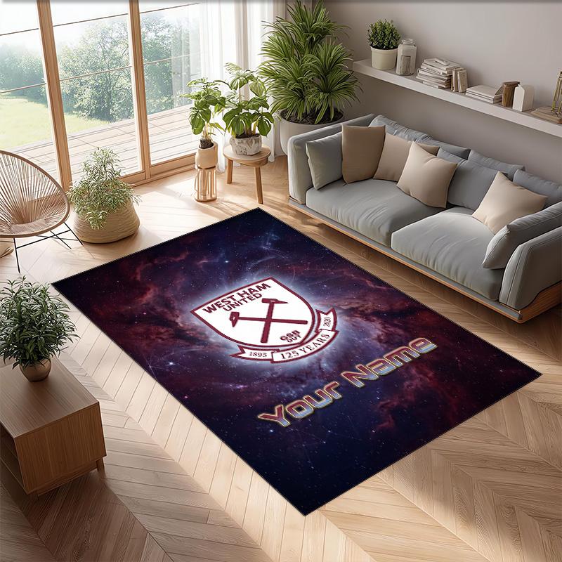 West Ham United FC Printed Crystal Velvet Rug Non‑Slip Crystal Velvet Carpet For Sofa Bedroom Indoor Home Decoration