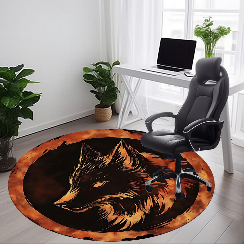 1pc Wolf Moon Office Round Area Rug, Under Office Chairs Bedroom Living Room Home Decor, Room Deco