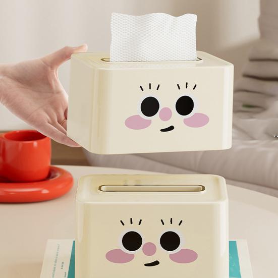 Smile Face Tissue Box Cute Tissue Holder with Spring Mechanism Rectangular Tissue Case Tissue Box Cover Napkin Dispenser for Bedroom Bathroom Car