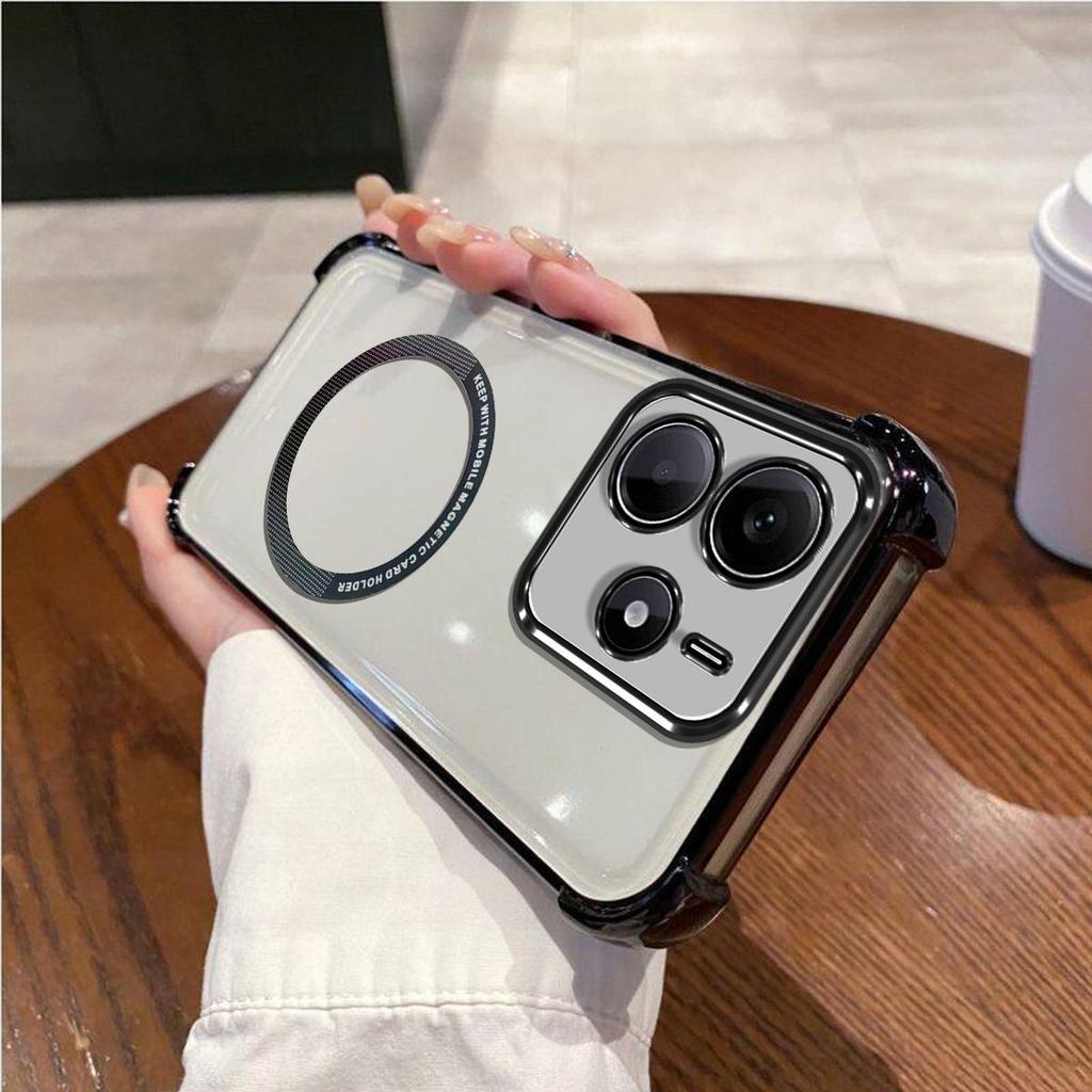 Case for Xiaomi Redmi Note 14 5G,14 4G Clear Magnetic Casing Electroplated Lens Frame Phone Cover