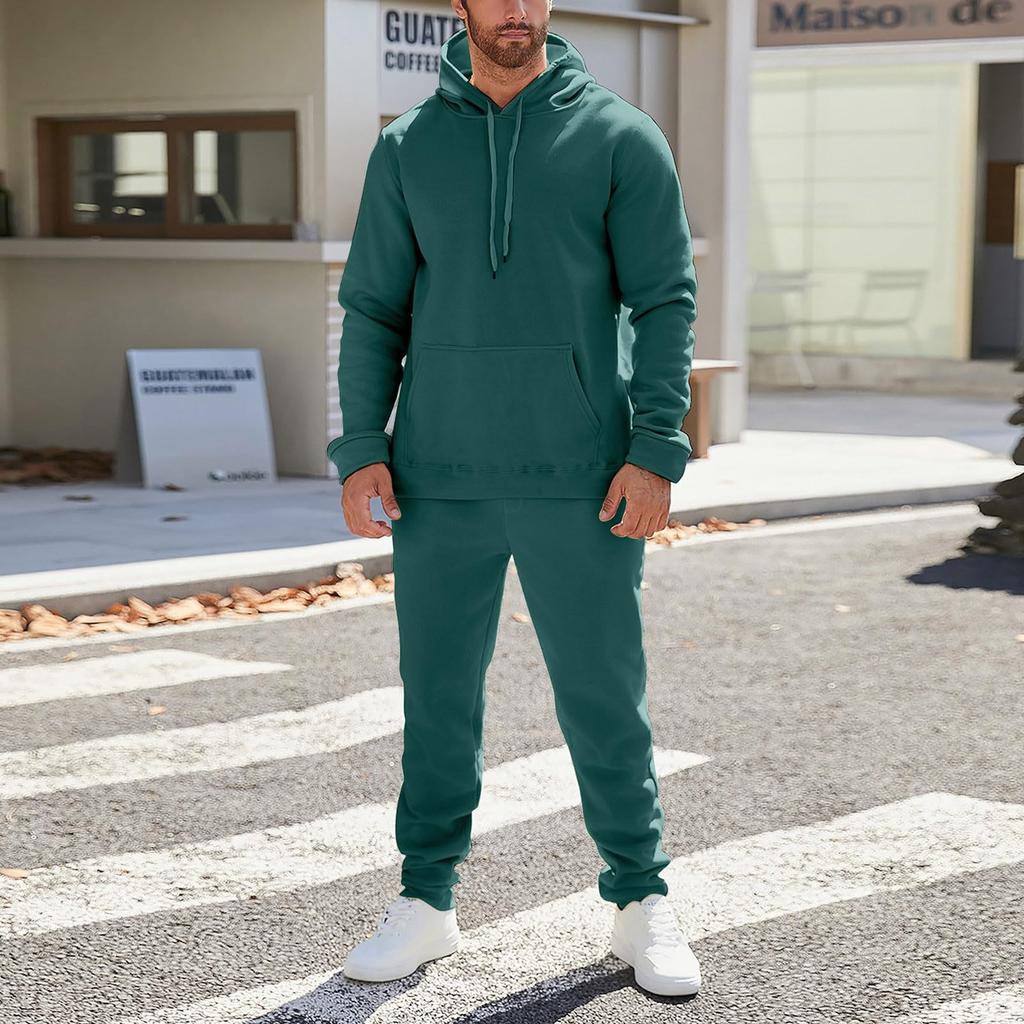 Men's And Women's Solid-color Casual Set. Men's Long-sleeved Hooded, Fleece And Thickened Sweatshirt And Pants Two-piece Set