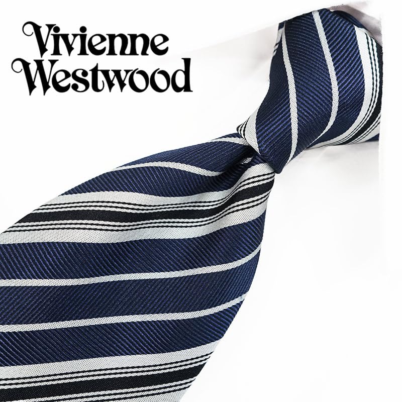 [Vivienne Westwood] Brand Necktie, Vivienne Westwood Necktie (8.5cm Width) VW133 NavySilver [Used]