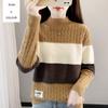 Women's Half Turtleneck Sweater Fall Winter Loose Knit Sweater Top Pullover Knit Jumper Color-blocked Plaid Knitwear