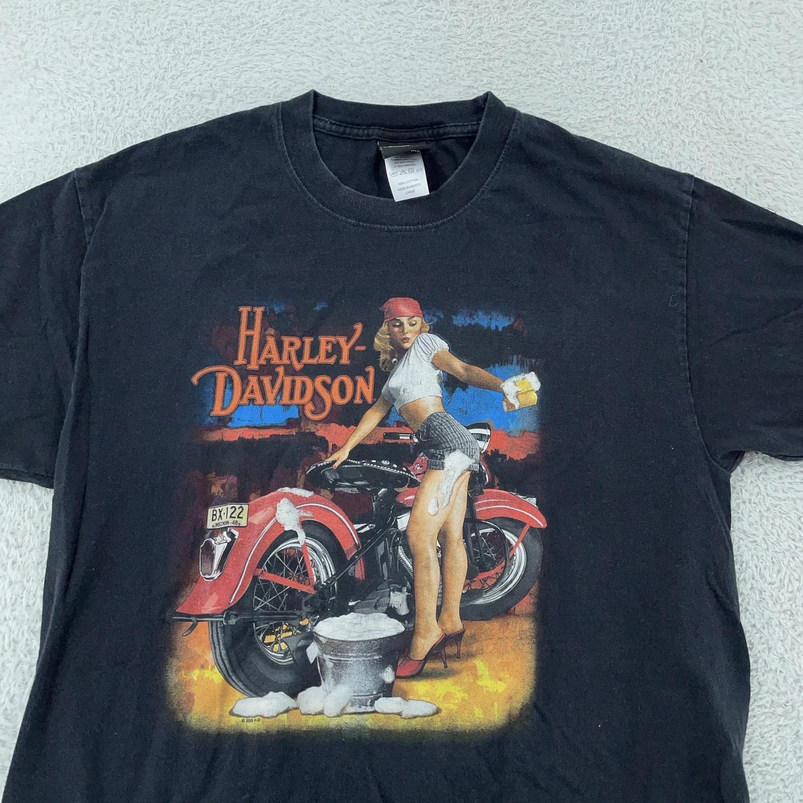 Vintage Harley-Davidson Shirt M/L Black Pin Up Bike Charleston SC 00s Motorcycle S