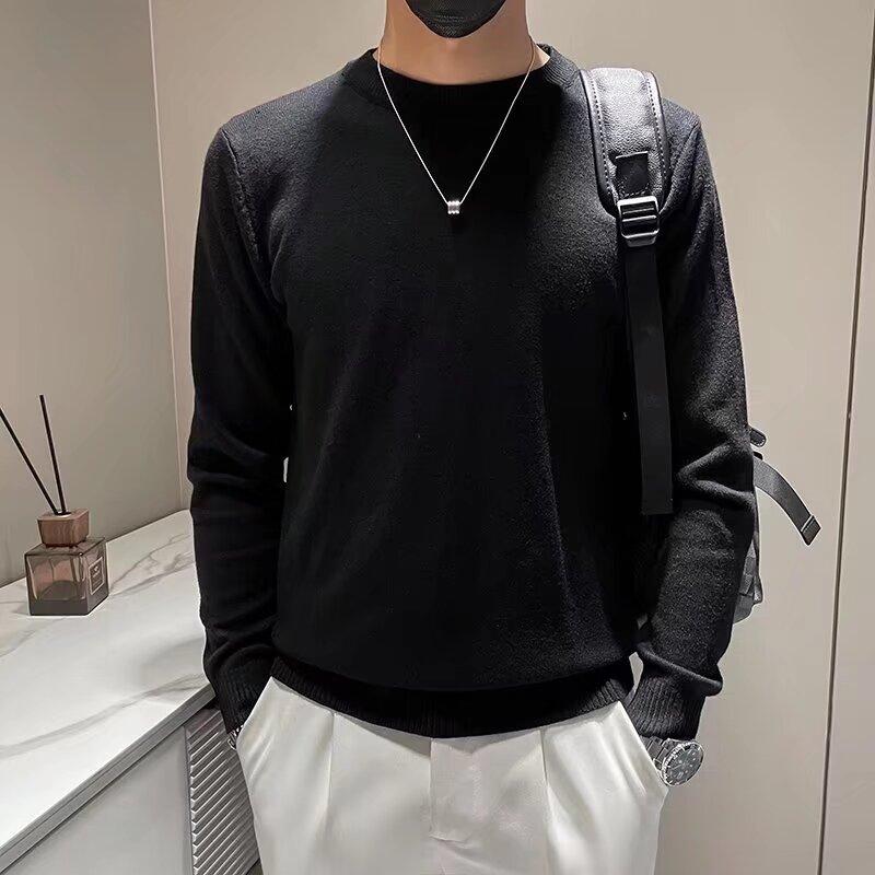 Spring 2024 Men's Sweater Patchwork Assorted Colors Skin-Friendly Fabric Fashion Versatile Top Casual Long-Sleeved Bottoming Shirt