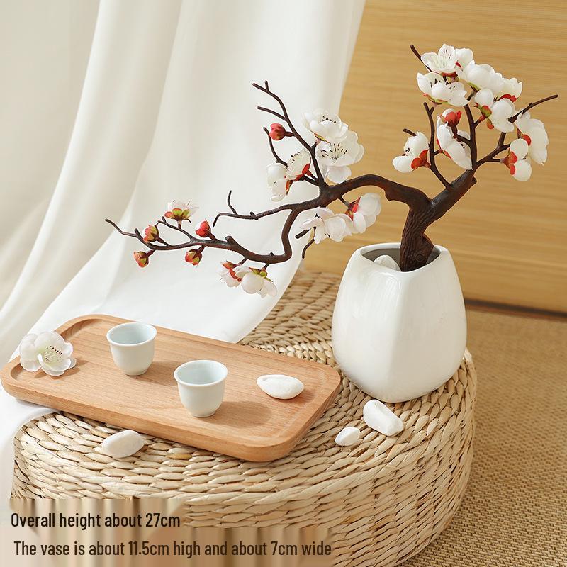 Artificial Plum & Peach Blossom Bonsai: Dried Flower Arrangement for Indoor Decoration
