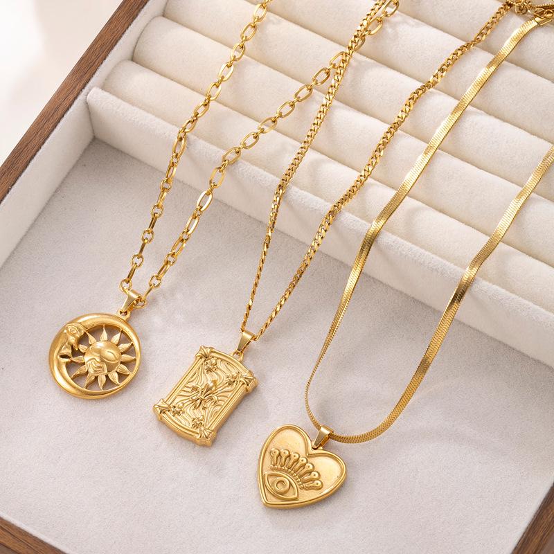 Titanium Steel Star Moon Stackable Stainless Steel Necklace Set