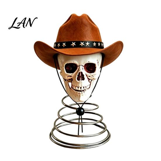 Halloween Tree Topper Gothic Skull with Cowboy Hat, Vintage Western High-end Home Decor Skeleton Ornament for Halloween, Spooky Christmas Top