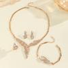 Fashion Diamond Gold Leaf Necklace Earrings Ring Bracelet Four-piece Jewelry Ladies Wedding Ornaments