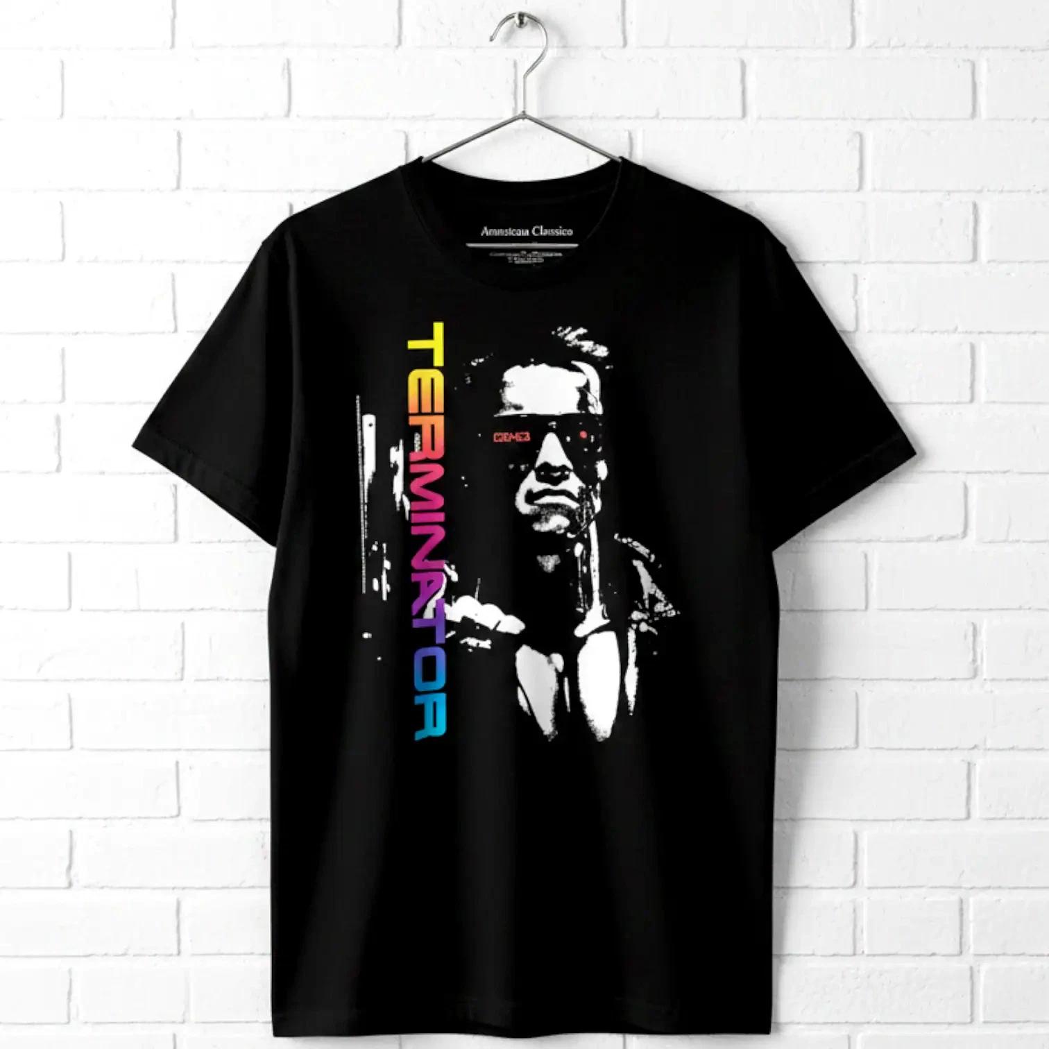 Terminator Neon Rainbow Men s T Shirt Arnold Schwarzenegger Cyborg Robot XL