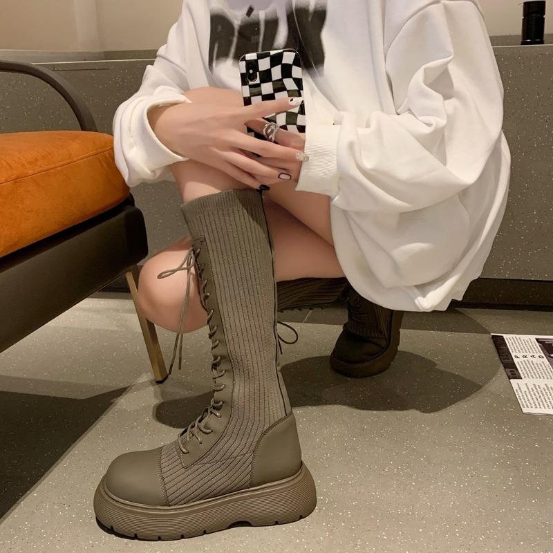 Botas altas de mujer Estilo británico Costuras de punto Costuras elásticas  Botas de medias femeninas Zapatos de diseño de lujo comprar a buen precio —  entrega gratuita, reseñas reales con fotos — Joom