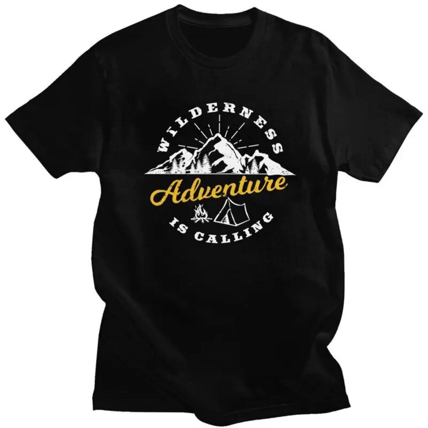 

Custom Wilderness Adventure Calling T Shirts for Men Pure Cotton Tee Tops Explore Camping Tshirts Short Sleeve Casual T-shirt S чёрный