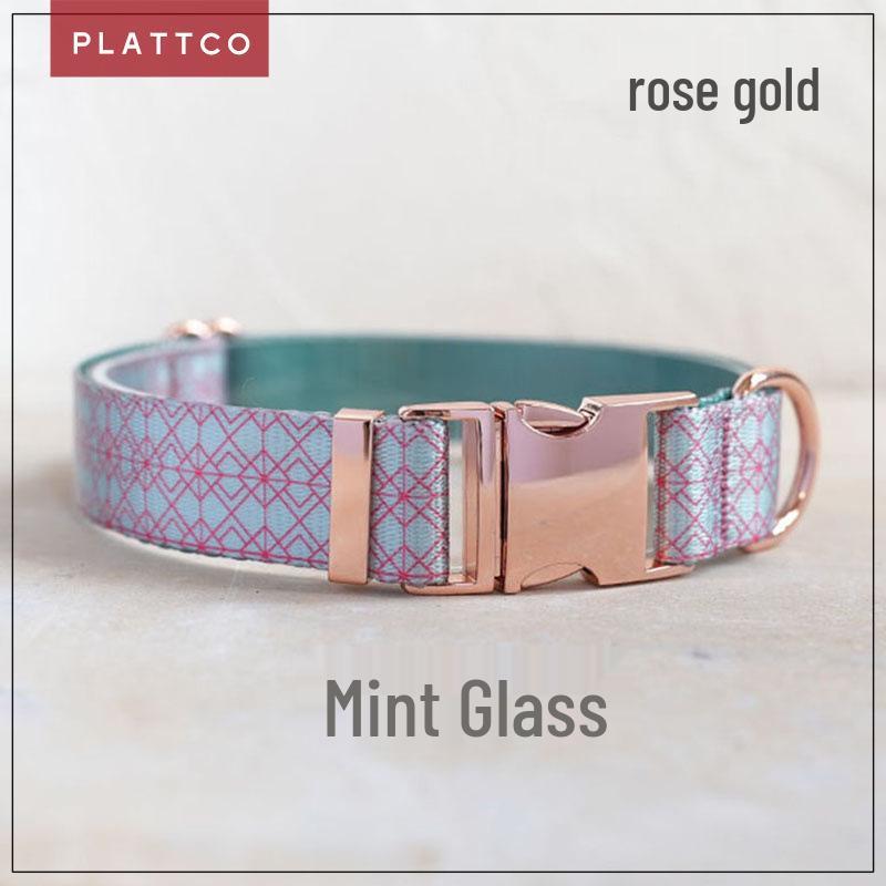 PLATTCO Engravable Anti-Loss Nylon Collar for Pets - Mint Glass Print Design XL (2.5cm x 56-62cm)