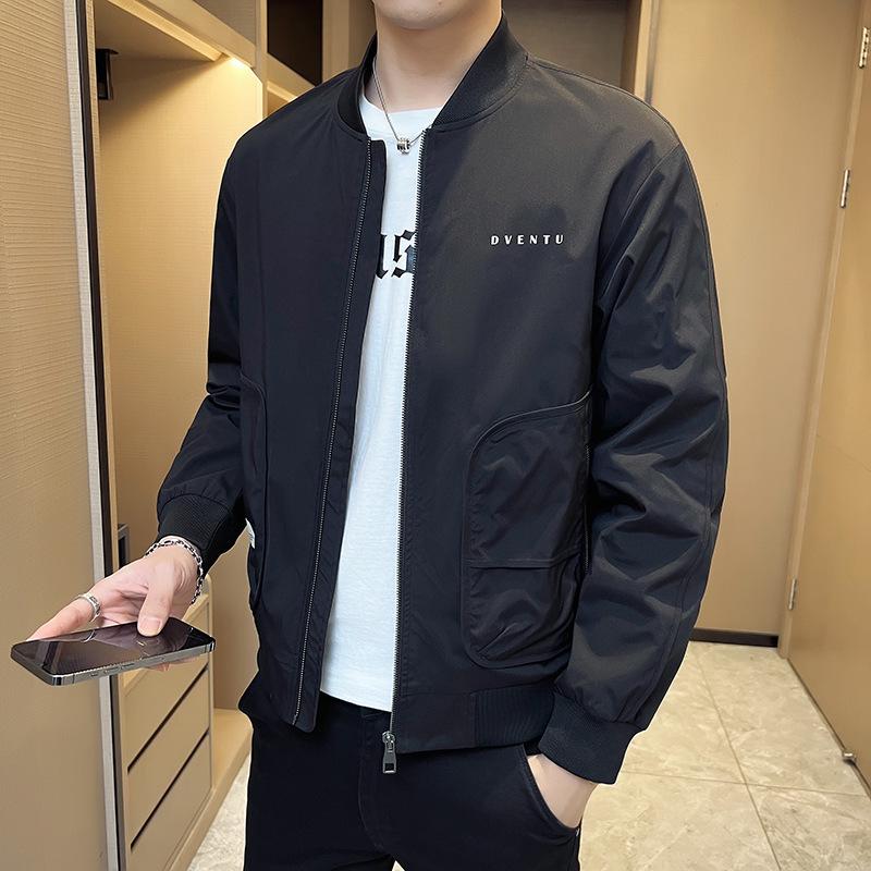 

Мужская повседневная бейсбольная куртка 2023 года с воротником-стойкой - молодежный трендовый модный топ XL чёрный