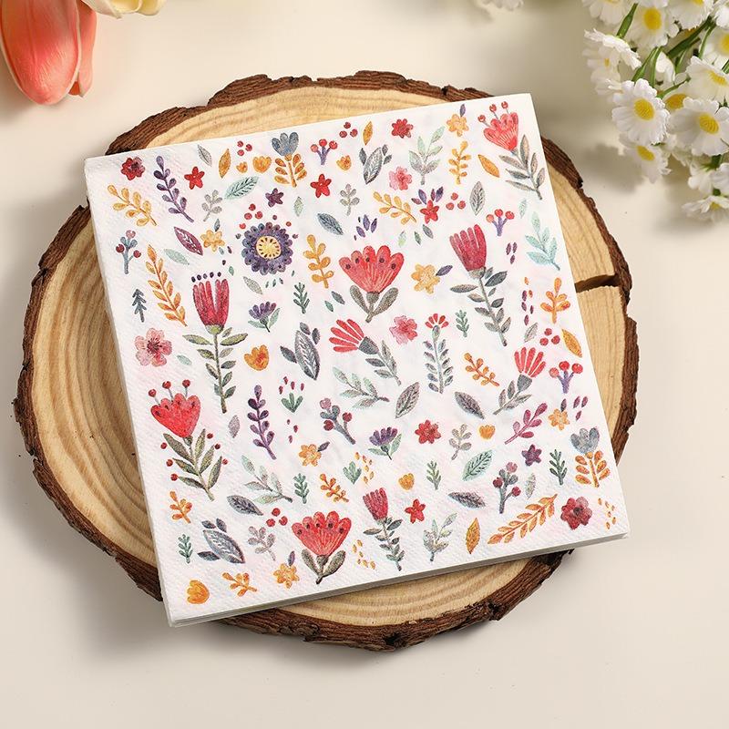 20pcs/pack Flower Paper Napkins Cocktail Wedding Birthday Party Decoration 2-Ply Square Dinner Napkin