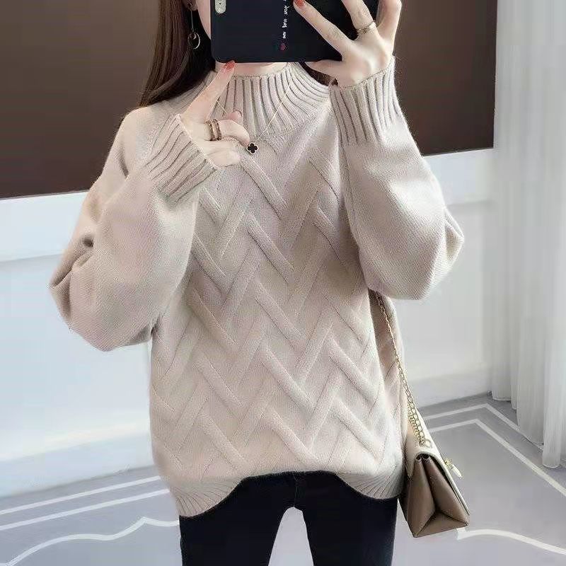 Half Turtleneck Sweater Women's Autumn and Winter Loose Korean Version of The Lazy Style Fashion Knitted Top Women's Bottoming Shirt