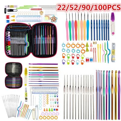 22/52/100pcs DIY Aluminum Crochet Hooks  Pin Knit Weave Multicolor Craft Sewing Needles Yarn Tool Kit