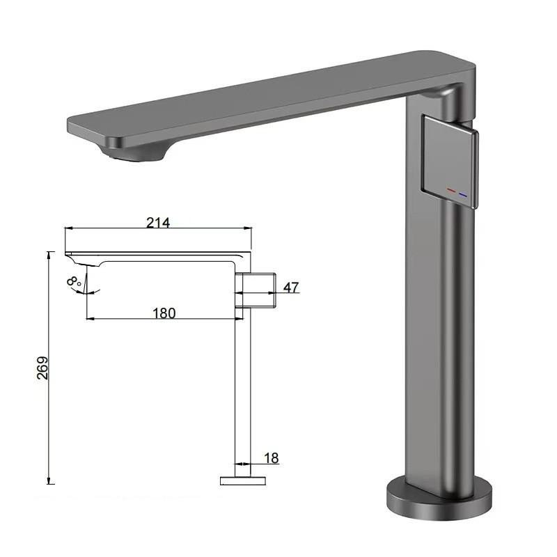 Nouveau Robinet de Lavabo de Salle de Bain Gris Monocommande Eau Chaude et Froide Robinetterie Laiton Mélangeur d'Évier Noir Chrome Gris Robinet