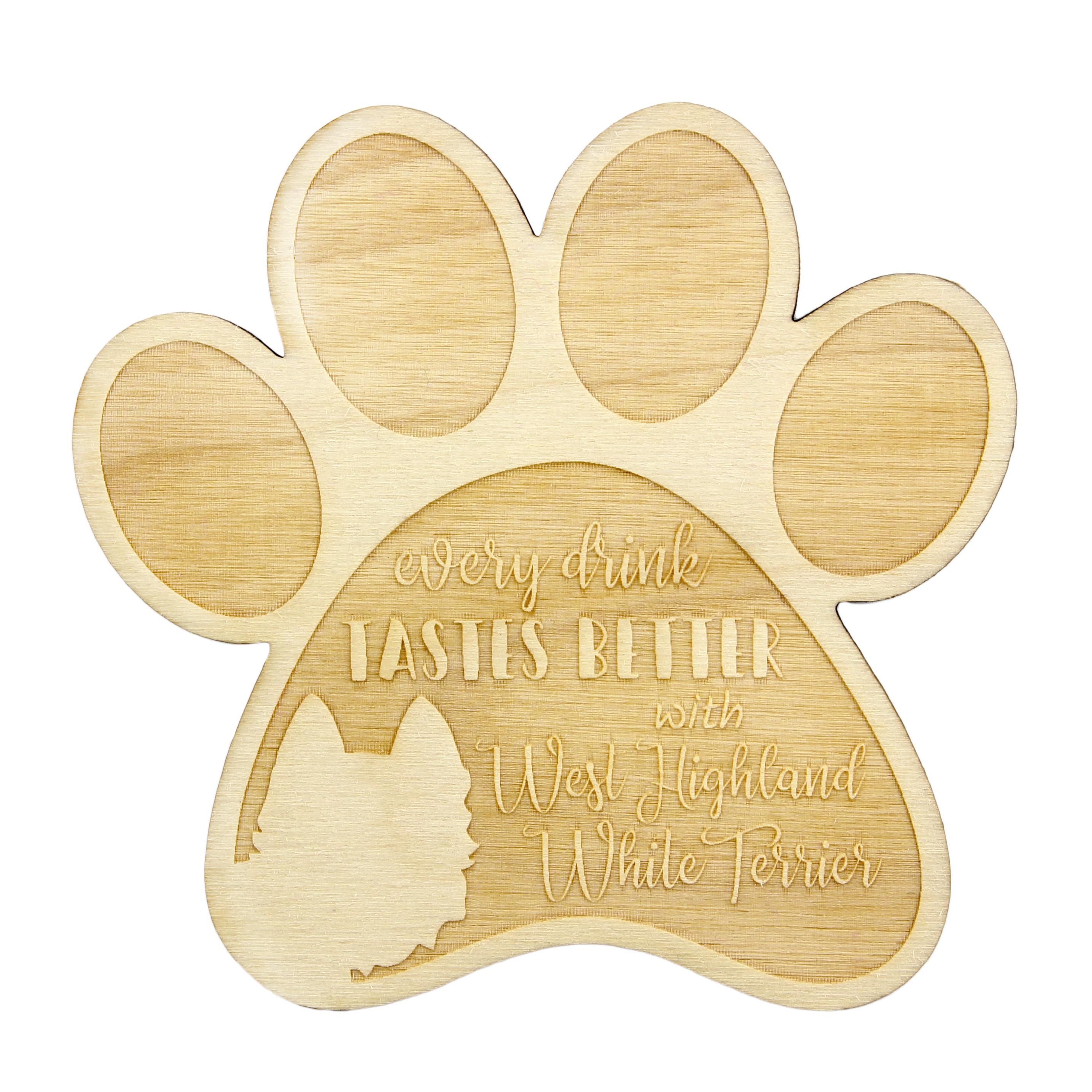 

West Highland White Terrier, Westie, Westy - Mug coaster, engraved coaster with dog, gift for dog lover by Art-Dog brand
