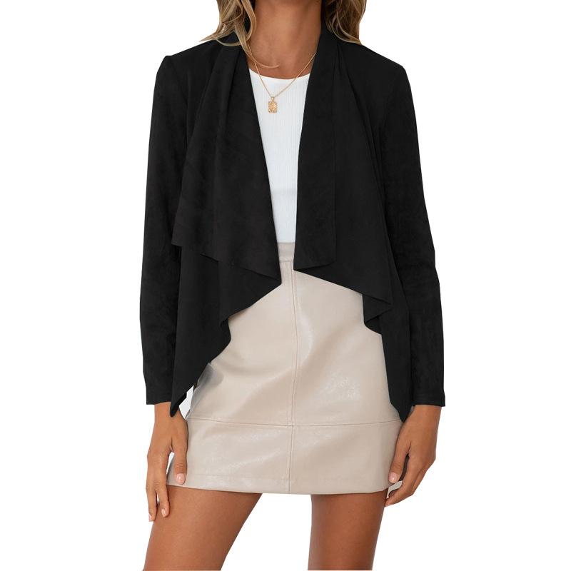 Women's Faux Suede Jacket Solid Color Soft Casual Fall Winter Coat Vintage Style Outerwear