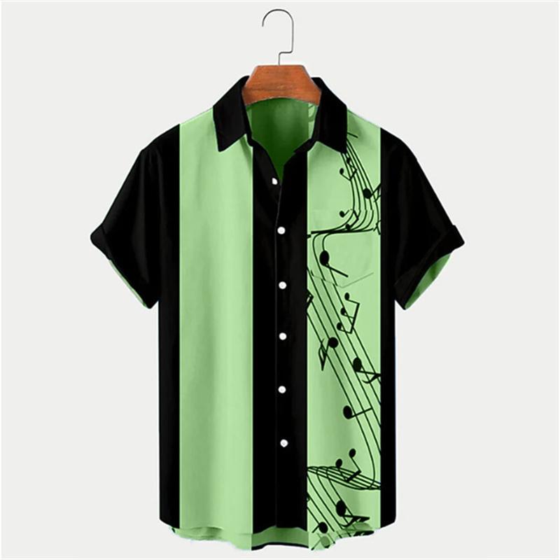 Men's Shirt Summer Hawaiian Shirt Pattern Print Music Notes Outdoor Street Short Sleeved Printed Clothing Fashion Designer