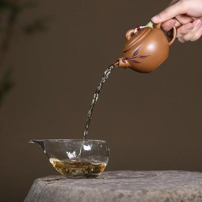 Yixing Handmade Purple Clay Teapot Tradition Beauty Kettle Hand-carved Bamboo Leaf Tea Pot Chinese Raw Ore Zisha Tea Set 130ml