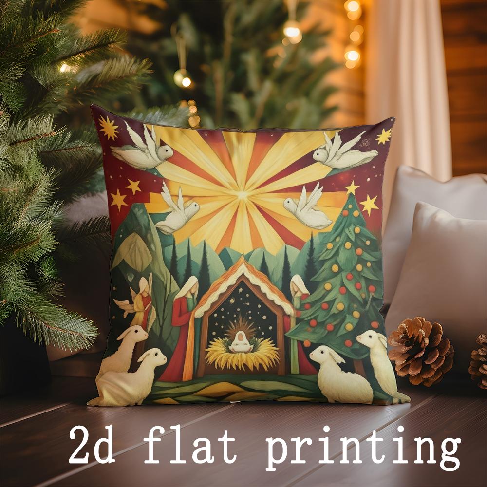 Home Decor Nativity Scene Pattern Christmas Pillows Pattern Cushion Cover Suitable for Sofa Bedroom Car Pillow Cover