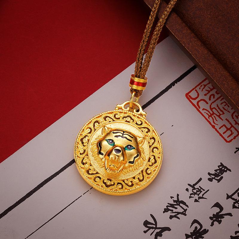 Meier Guochao high temperature enamel filigree cut out pendant sand gold ancient gold butterfly lotus compass necklace