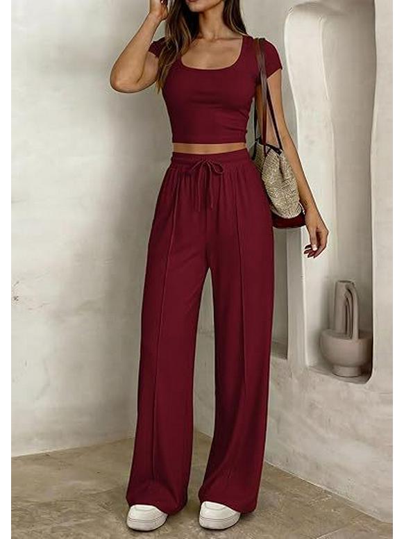 2026 Spring/Summer European & American Women's Casual Slim-Fit Two-Piece Set - Short Sleeve & Long Pants