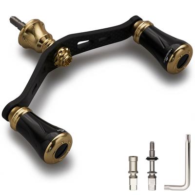 HEIGHTEN Manivela de Carretel 90mm Shimano Daiwa Universal Tecido de Carbono Manivela de Carbono para Carretéis de Spinning Série Chess Manopla Preta 1.5K (19mm - & Ouro)