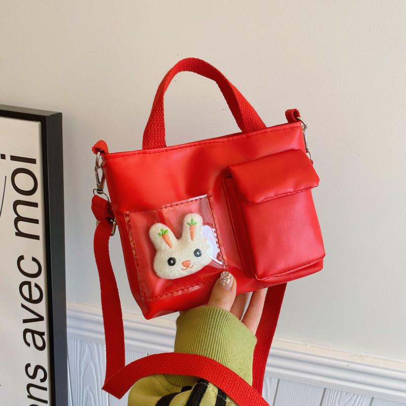 Color Solid Simple With Cute Cartoon Rabbit Decoration Children Bag Shoulder