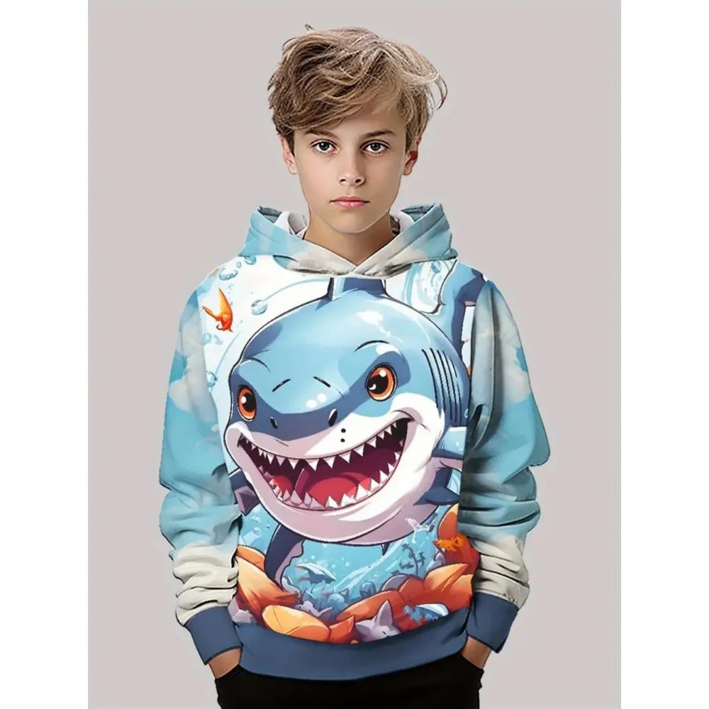 Autumn Winter Shark 3D Printed Hoodies Fashionable Casual Warm Sports Long Sleeved Children's Boy Hooded Sweatshirts