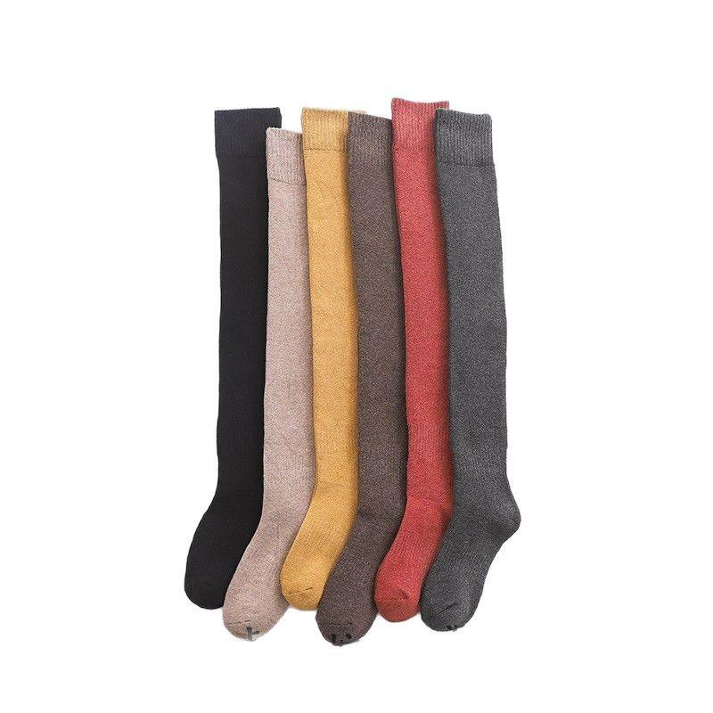 Knee Socks Women'S Boots Autumn And Winter Pure Cotton Thickened And Velvet Thermal Stockings White High Tube Terry Knee Stockings