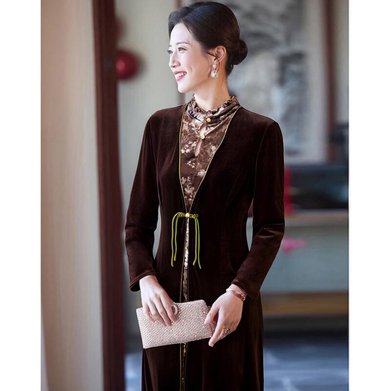 Elegant New Chinese Style Velvet Mother-of-the-Bride Dress