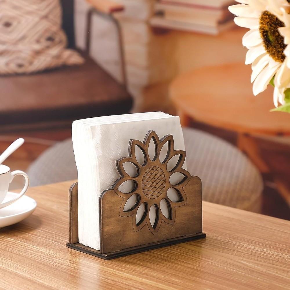 Retro Style Sunflower Napkin Holder Wooden Material Kitchen Desktop Tissue Holder  Tabletop Use