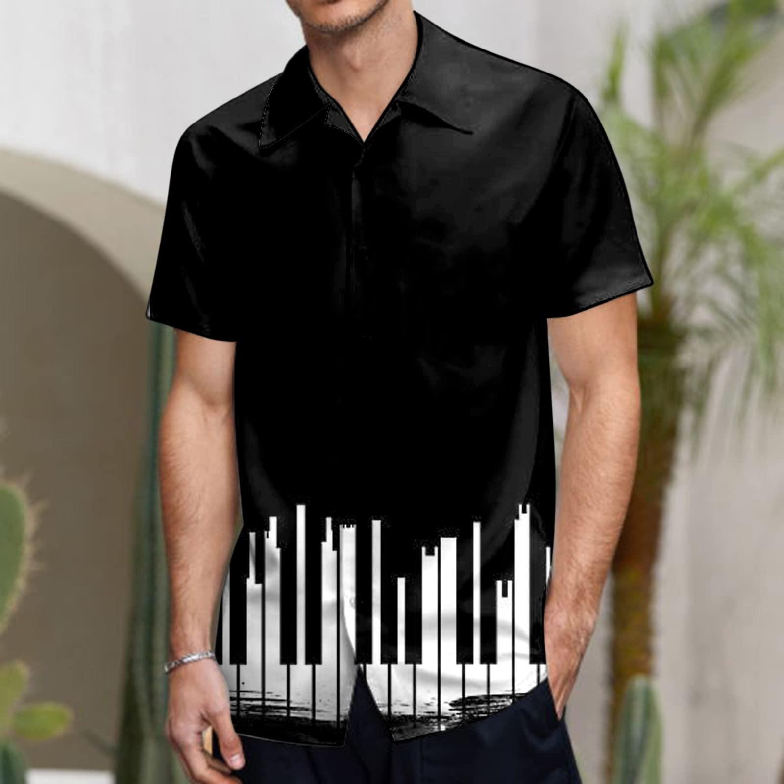 

Гавайская рубашка для мужчин, мужские винтажные рубашки для боулинга на пуговицах, летняя пляжная рубашка с коротким рукавом L чёрный