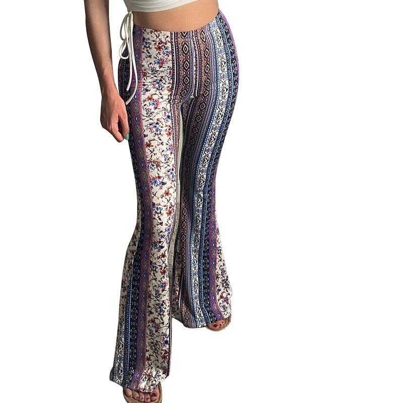 2024 Bohemian High-Elastic Micro Flare Sexy Casual Pants with European and American Prints
